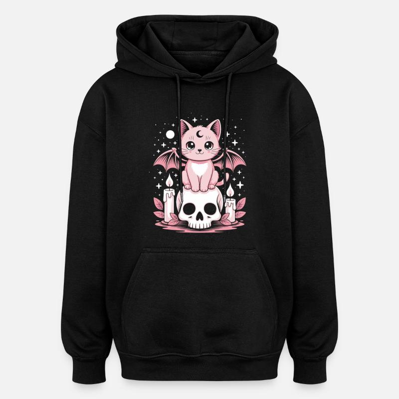 Kawaii Pastel Goth Katze - Oversized Unisex Hoodie - Schwarz