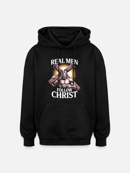 Mannen met geloof – Echte mannen volgen Christus - Oversized uniseks hoodie - zwart