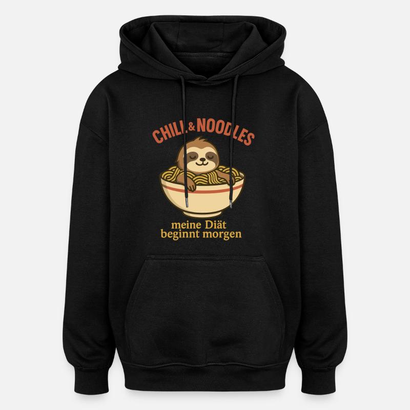 Chill Noodles Sloth Design - Sweat à capuche oversize unisexe - noir