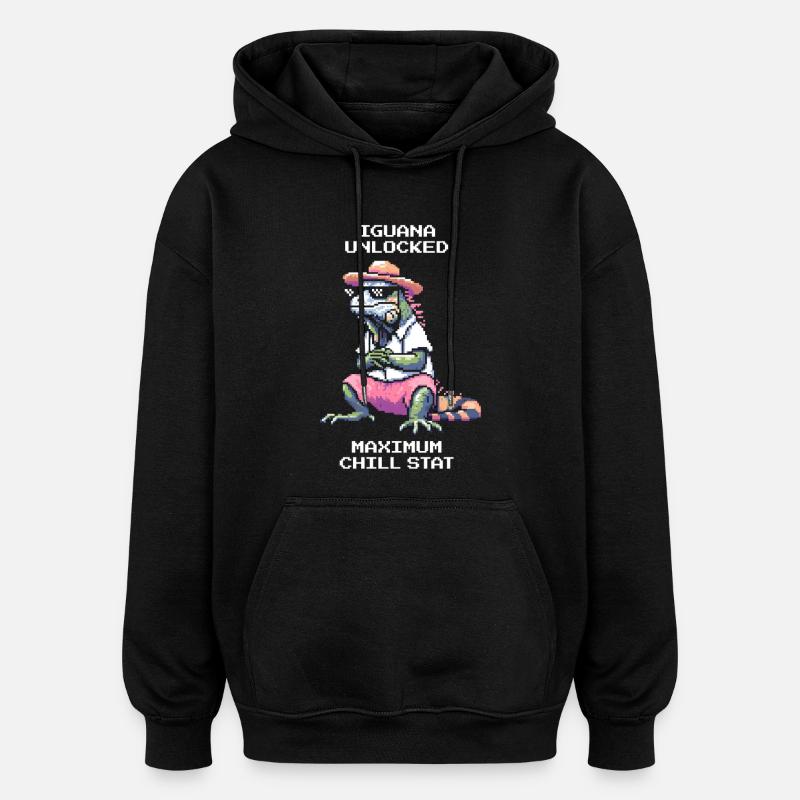 Iguane débloqué | Chill-Stat Max - Sweat à capuche oversize unisexe - noir