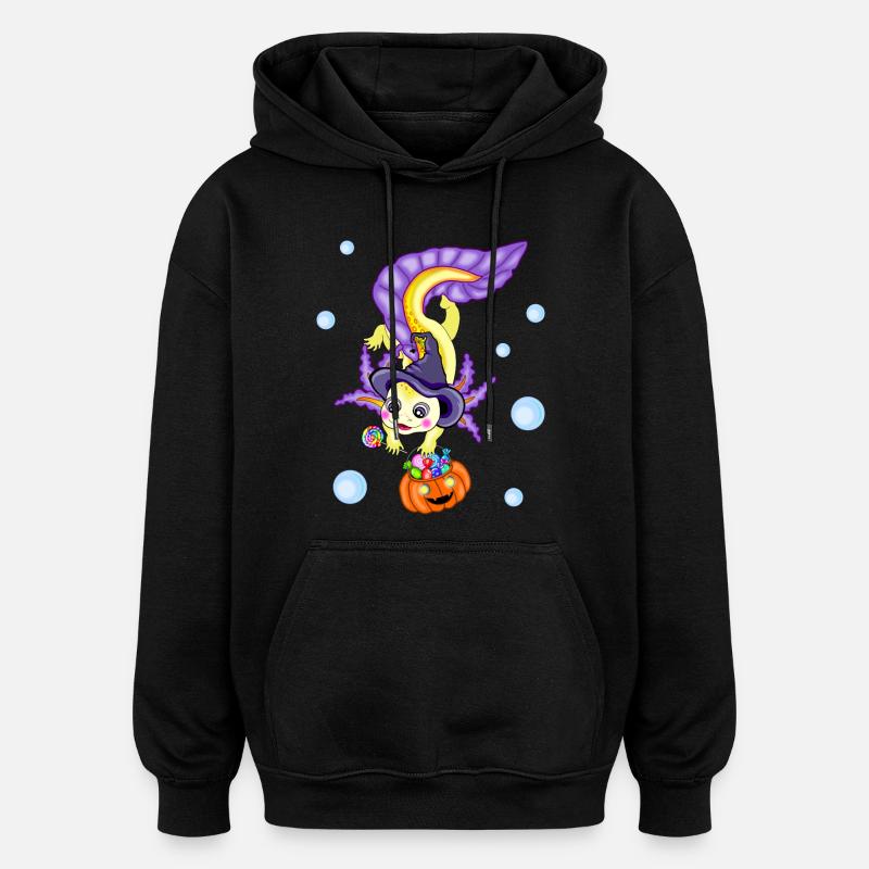 Halloween Axolotl Sorcière Citrouille - Sweat à capuche oversize unisexe - noir