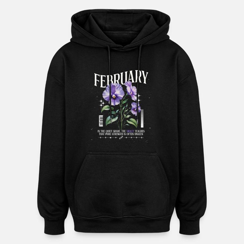 February Violet Birth Flower - Oversized Unisex Hoodie - black