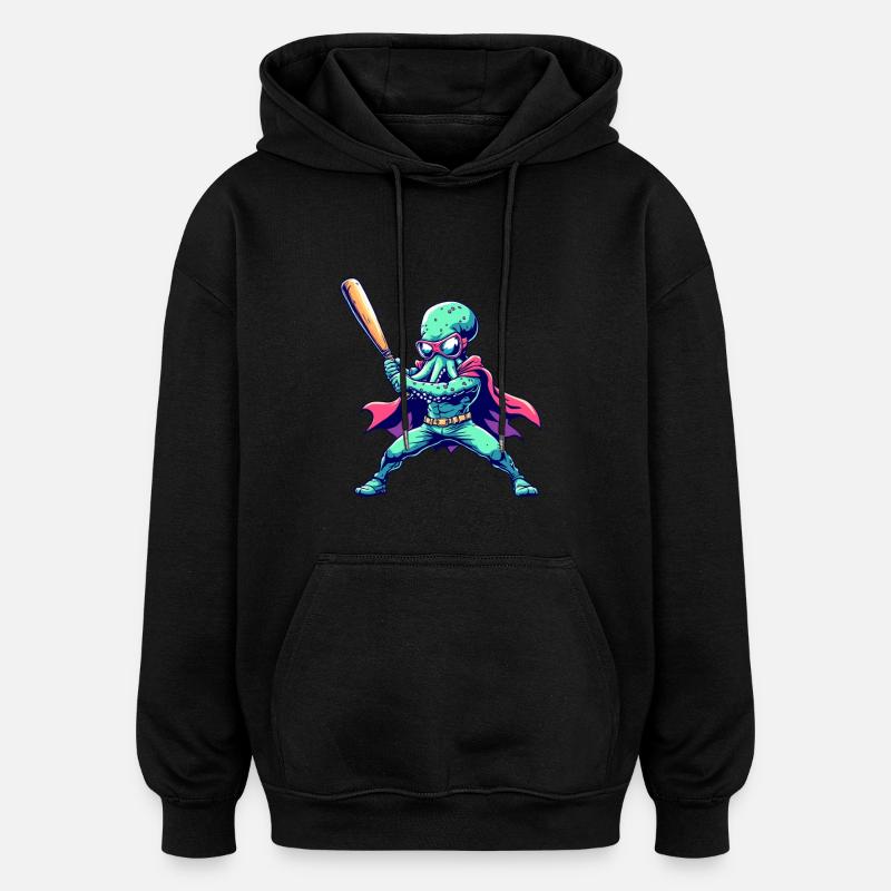 Baseball Octopus Superhero - Sweat à capuche oversize unisexe - noir