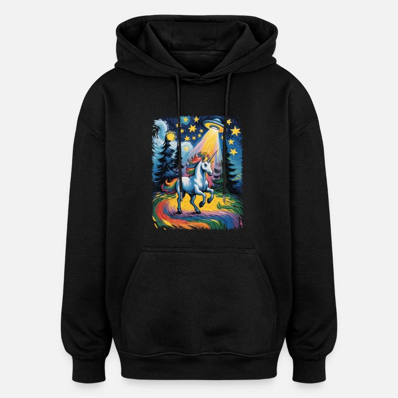 Leuchtendes Einhorn im Sternenrausch - Oversized Unisex Hoodie - Schwarz