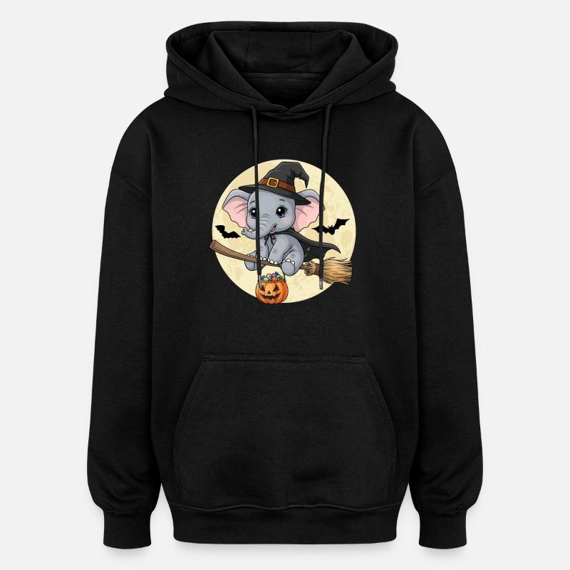Cute Elephant Witch Halloween - Oversized Unisex Hoodie - black