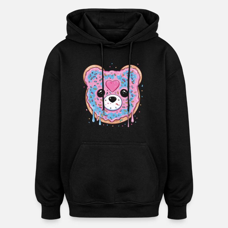 Dessert sucré beignet avec givré - Sweat à capuche oversize unisexe - noir