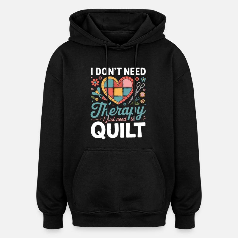 Patchwork Herz Therapie Quilt - Oversized Unisex Hoodie - Schwarz