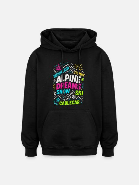 Alpine Dreams | Winter Ski Design - Oversized Unisex Hoodie - black