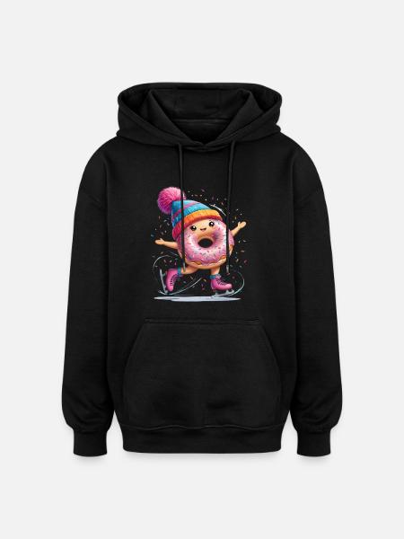 Donut auf Schlittschuhen mit Konfetti - Oversized Unisex Hoodie - black