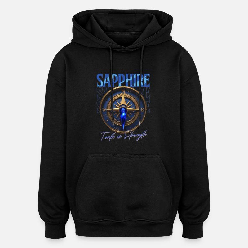 Pierre de naissance Septembre Saphir - Sweat à capuche oversize unisexe - noir
