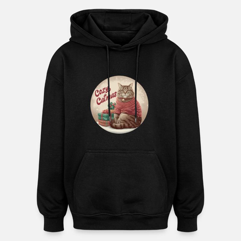 Weihnachtskatzen-Shirt Cozy Tabby im Weihnachtsmann-Pullover - Oversized Unisex Hoodie - Schwarz