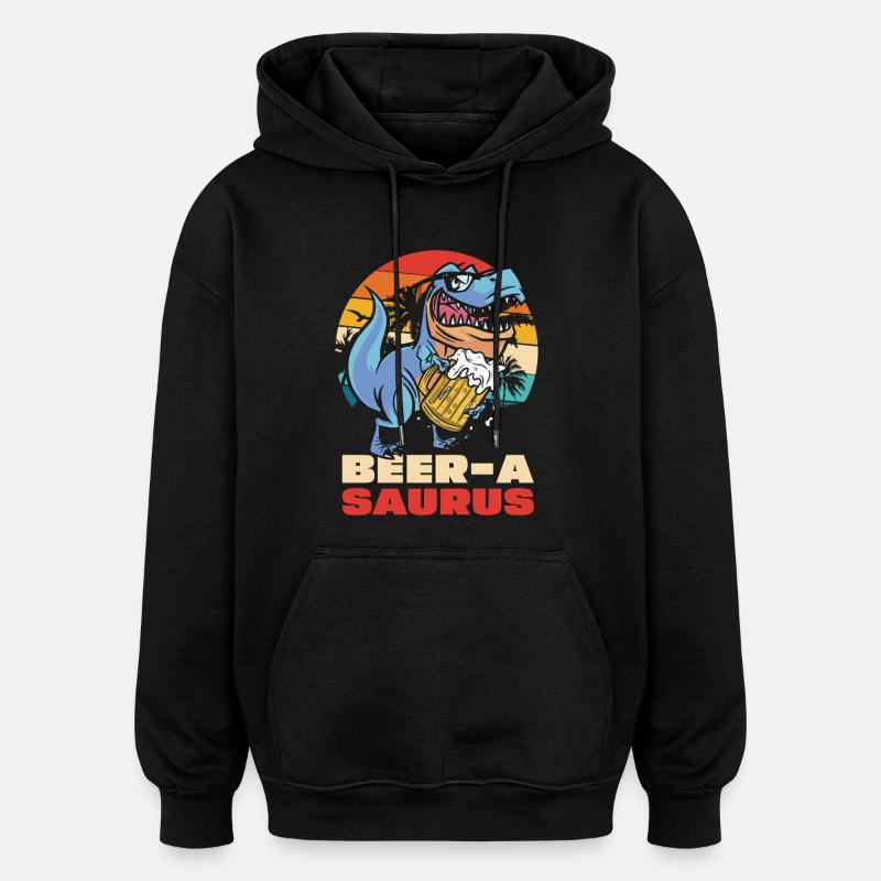 BeerA Saurus Dino with beer mug - Oversized Unisex Hoodie - black