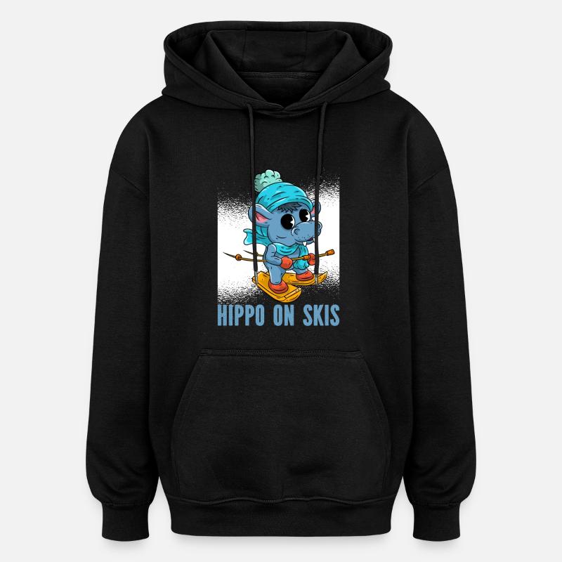 Nilpferd Ski  - Oversized Unisex Hoodie - Schwarz