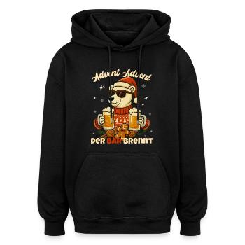 Advent Advent – Der Bär brennt - Oversized Unisex Hoodie - Schwarz - Vorne - Noah (186cm)