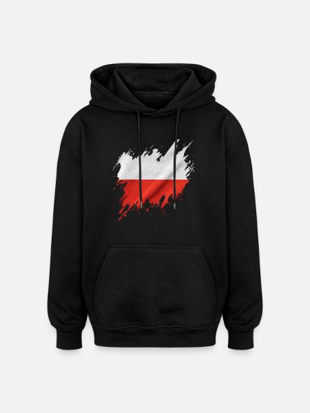 Flag of Poland, torn style - Oversized Unisex Hoodie - black