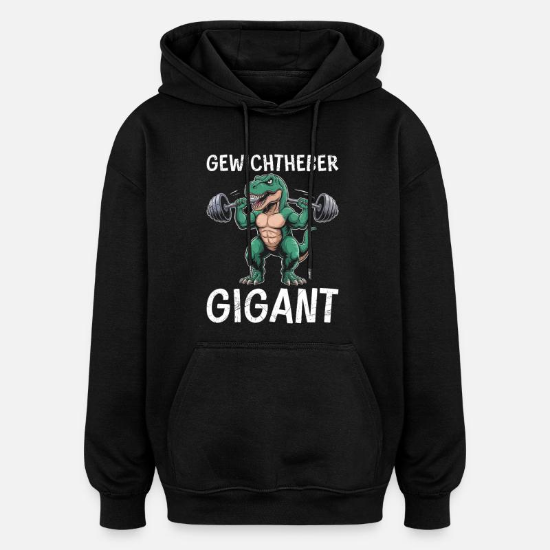 GÉANT D’HALTÉROPHILIE Dinosaure Drôle - Sweat à capuche oversize unisexe - noir