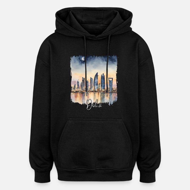 Aquarelle de Doha, Doha Qatar - Sweat à capuche oversize unisexe - noir