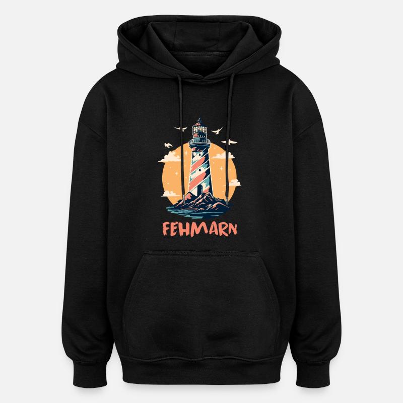 Baltic Sea Holiday FEHMARN Lighthouse Fun - Oversized Unisex Hoodie - black