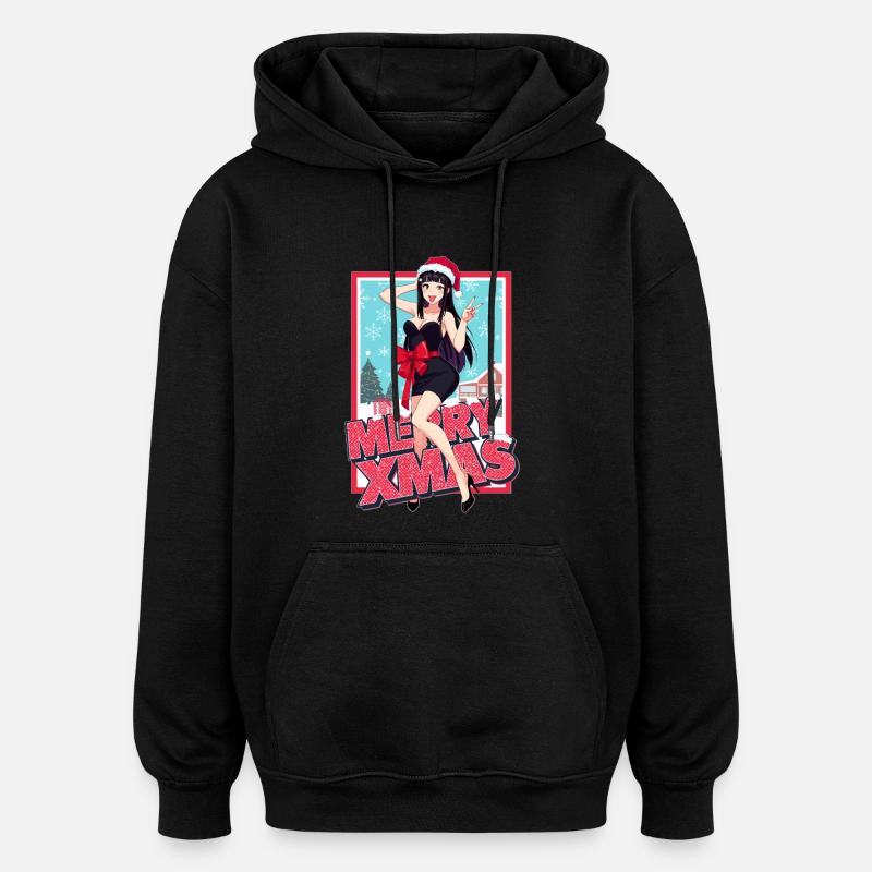 Weihnachts Pinup Xmas Anime Dame - Oversized Unisex Hoodie - Schwarz