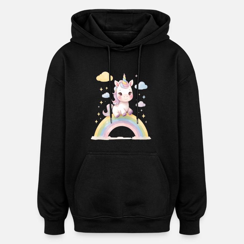 Einhorn auf Regenbogenzauber - Oversized Unisex Hoodie - Schwarz