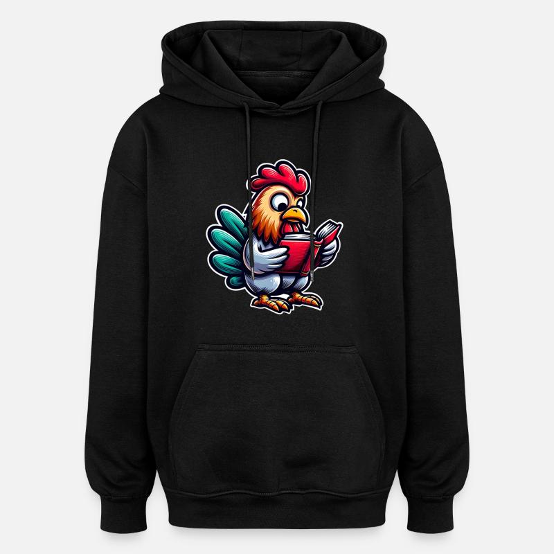 Reading rooster in comic style - Oversized Unisex Hoodie - black
