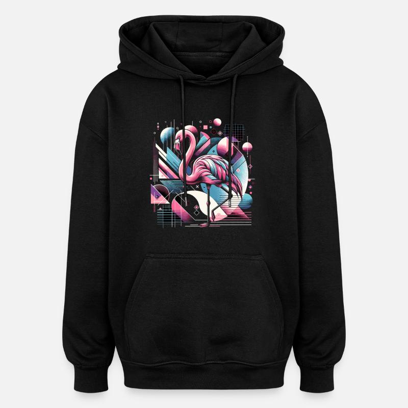 Neon Flamingo Geometric Pop 80s - Oversized Unisex Hoodie - black