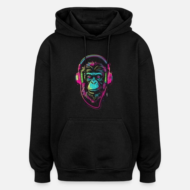 Singe néon avec casque - Sweat à capuche oversize unisexe - noir