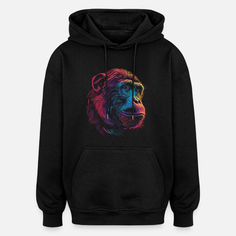 Neon Psychedelic Monkey - Oversized Unisex Hoodie - black