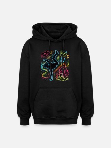 Breakdance Neon Style – Music & Street Art - Oversized Unisex Hoodie - black