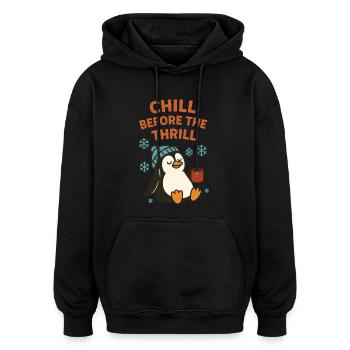 Noël Chill Before The Thrill Holiday Penguin - Sweat à capuche oversize unisexe - noir - Devant - Noah (186cm)