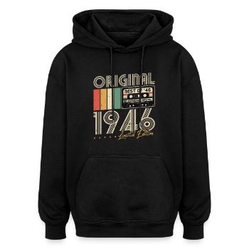 Original 1946 Vintage Birthday Retro - Oversized Unisex Hoodie - black - Front - Noah (186cm)