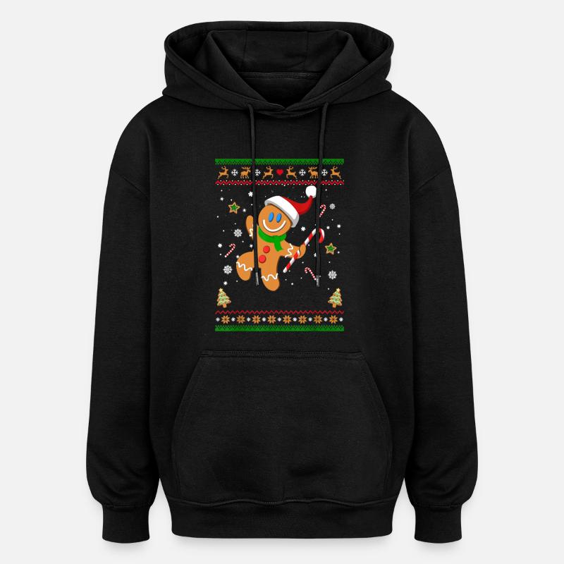 Hässliches Weihnachtspullover Lebkuchenmann Lustiges Geschenk - Oversized Unisex Hoodie - Schwarz