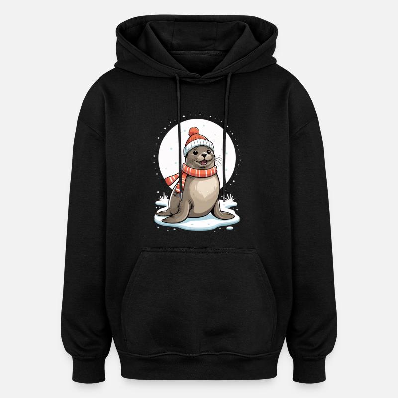 Sceau d’hiver avec écharpe - Sweat à capuche oversize unisexe - noir