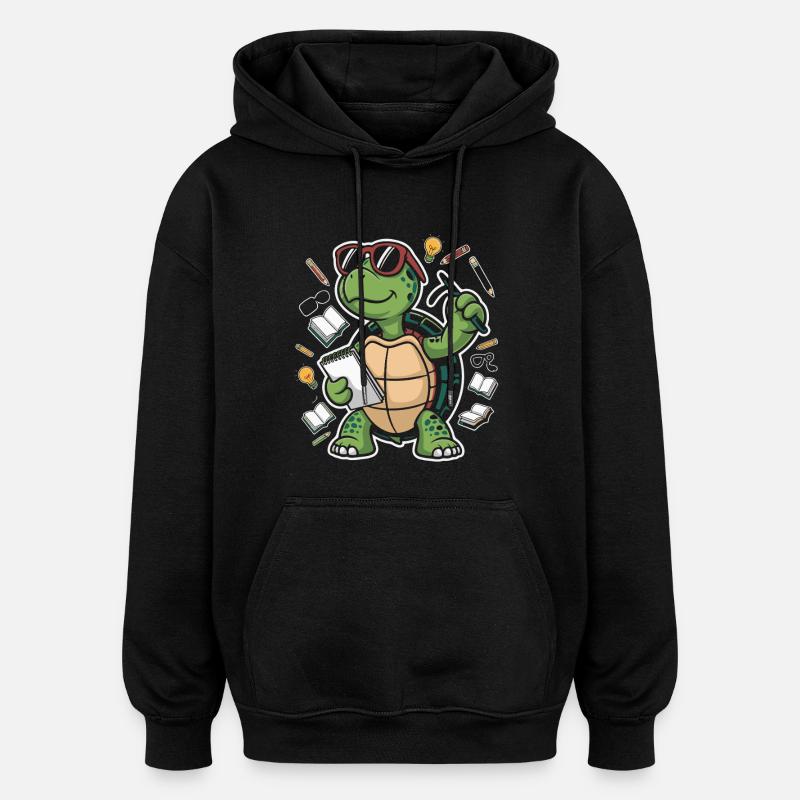 Lernende Schildkröte mit Stift - Oversized Unisex Hoodie - Schwarz
