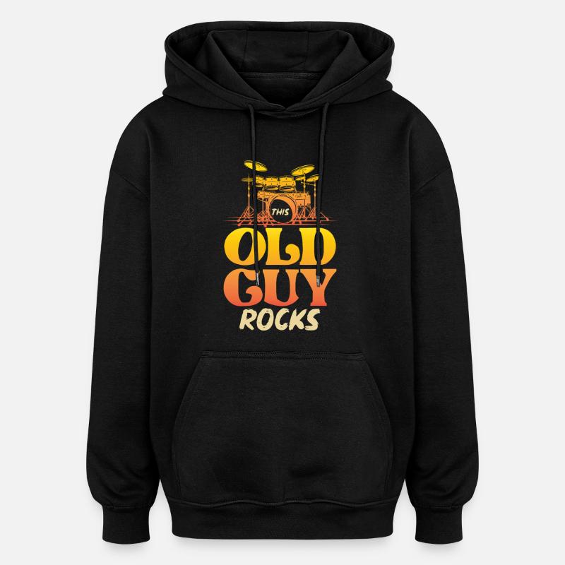 Old Man Rocks Drums - Sweat à capuche oversize unisexe - noir