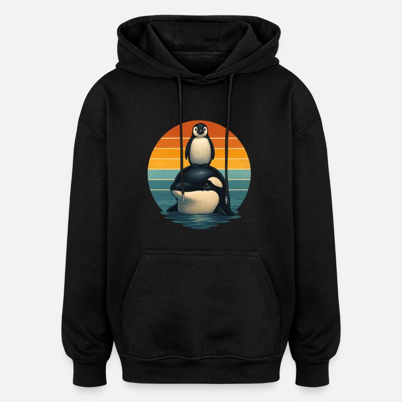 Orca Penguin Retro Animal Lovers - Sweat à capuche oversize unisexe - noir