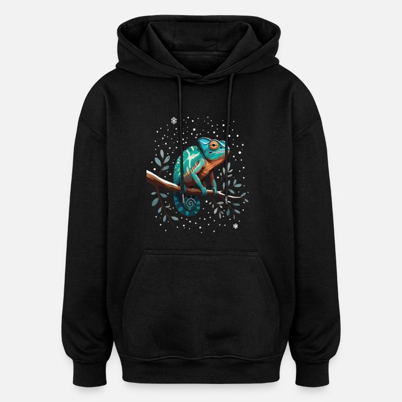 Chamäleon auf Ast Sternenwald - Oversized Unisex Hoodie - Schwarz