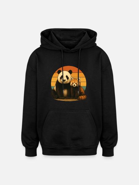 Panda Roter Panda Retro Tierfreunde - Oversized Unisex Hoodie - Schwarz