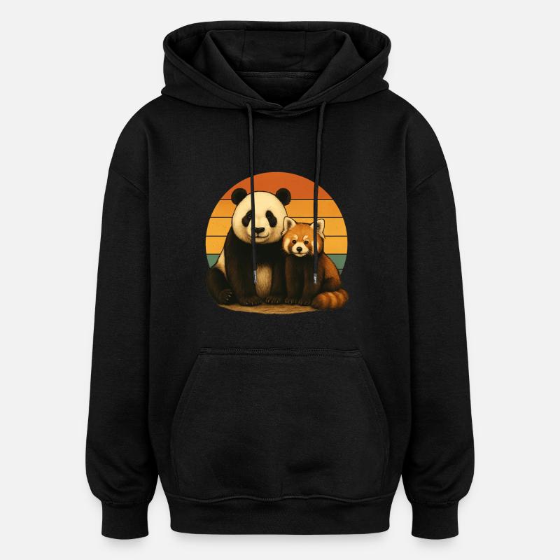 Panda Roter Panda Retro Tierfreunde - Oversized Unisex Hoodie - Schwarz
