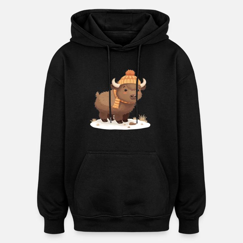 Winterbison mit Mütze - Oversized Unisex Hoodie - Schwarz
