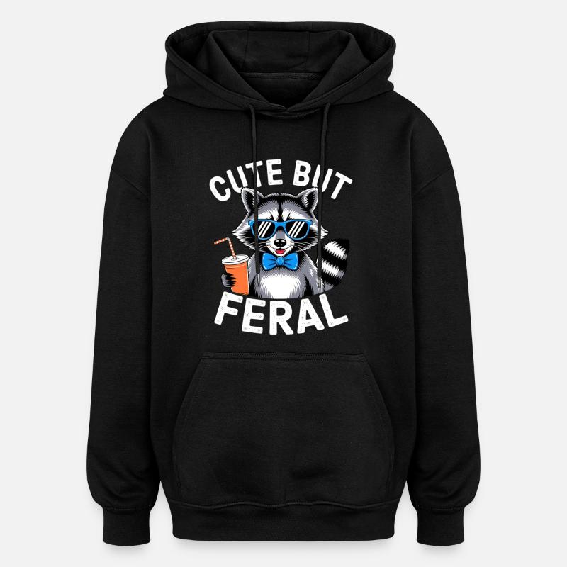 Raton laveur mignon mais sauvage - Sweat à capuche oversize unisexe - noir