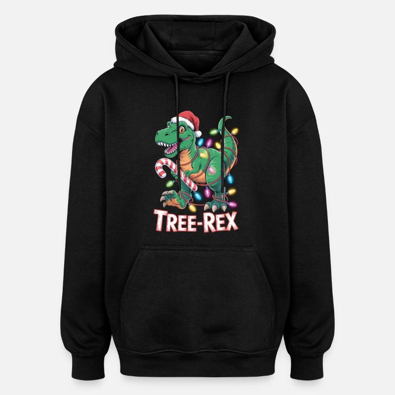 Tree-Rex Dinosaurier - T-Rex mit Lichterkette - Oversized Unisex Hoodie - Schwarz