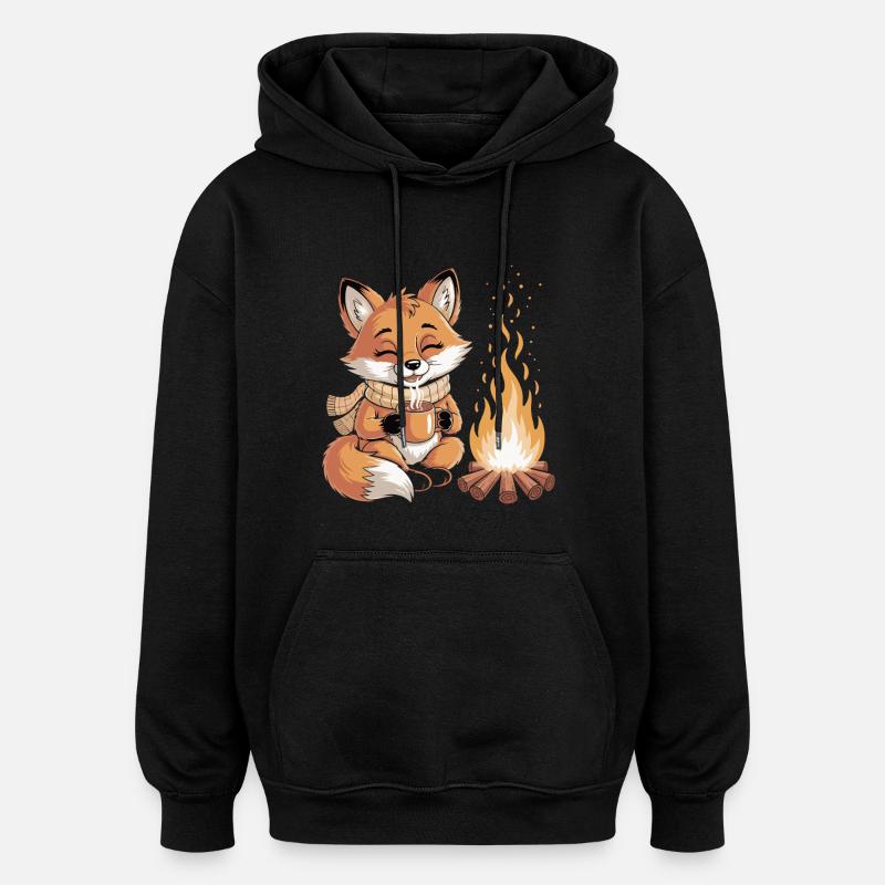 Cuddly fox at the campfire - Oversized Unisex Hoodie - black