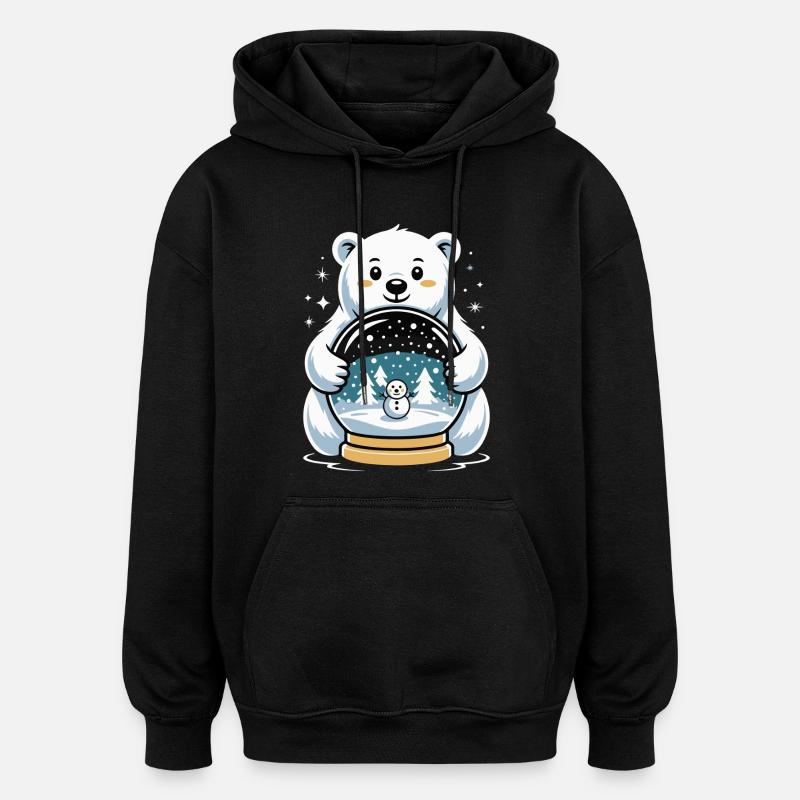 Polar Bear Snow Globe Impression - Oversized Unisex Hoodie - black