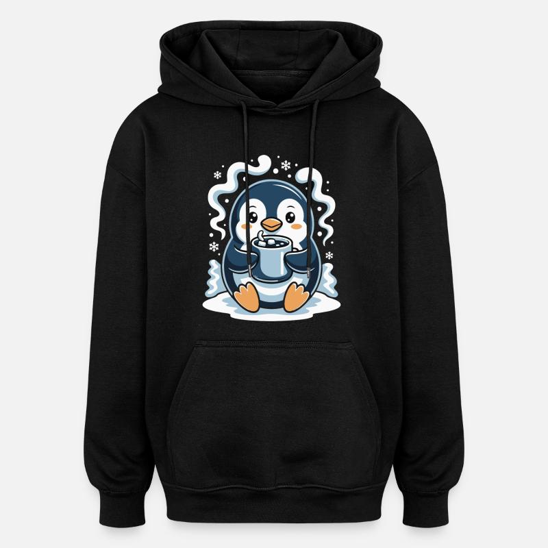 Pingouin câlin avec chocolat chaud - Sweat à capuche oversize unisexe - noir