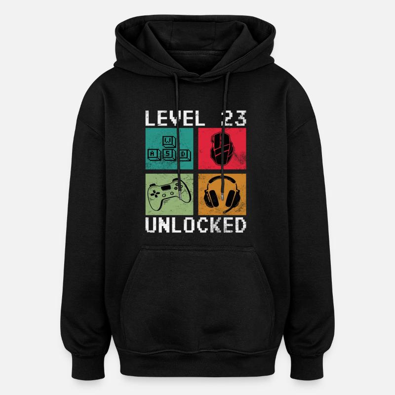 Level 23 Unlocks Pixel Gaming - Oversized Unisex Hoodie - black