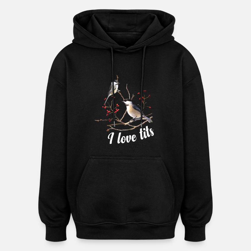 Chickadee Plush Birdwatcher Birding Chickadee - Oversized Unisex Hoodie - black