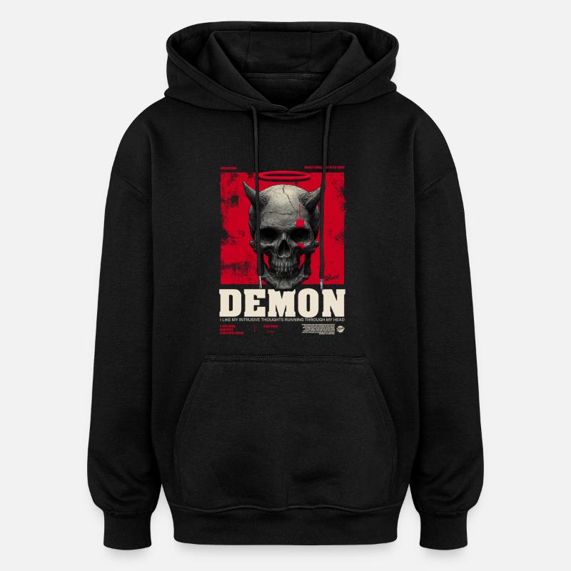 Dämonen Schädel mit rotem Halo - Oversized Unisex Hoodie - Schwarz