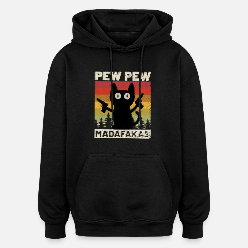 Pew Pew Cat - Sweat à capuche oversize unisexe - noir