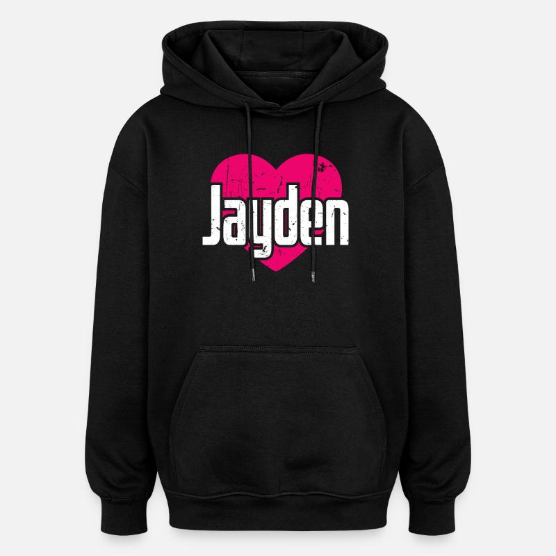 J’aime Jayden Coeur rose J’aime Jayden - Sweat à capuche oversize unisexe - noir
